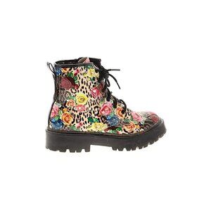 Betsy JohnSon Floral Leopard Print Combat Boots With Lace-Up Closure & Chunky So